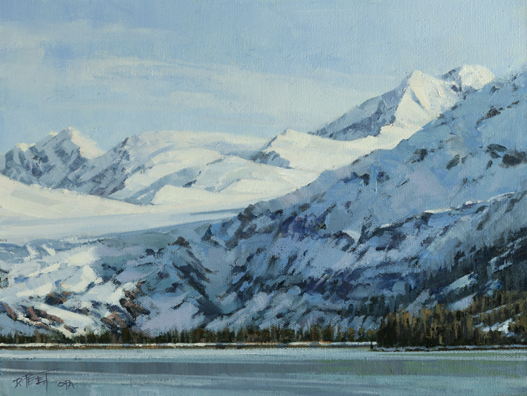 Sweep of Spring Snowfields-Prince William Sound  9 x 12 Oil